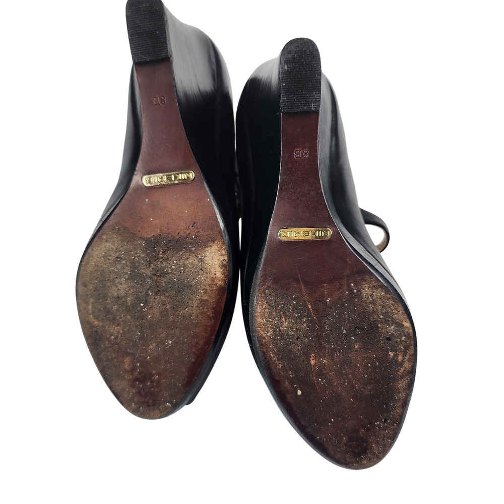 Cole Haan Leather Peep Toe Mary Jane Wedge Heels Womens 8 Black Office Business - Picture 8 of 10